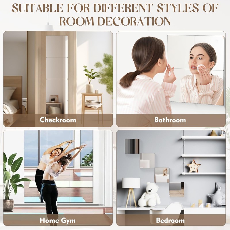 KBPNO 4 Pack Self Adhesive Acrylic Mirror, 8 x 8