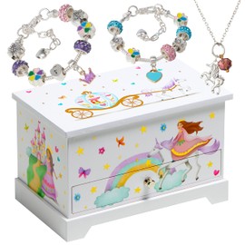 ABI + OLIE Joyero musical para niñas de 8 a 12 años, caja de música para niñas, tema de unicornio y castillo de princesa