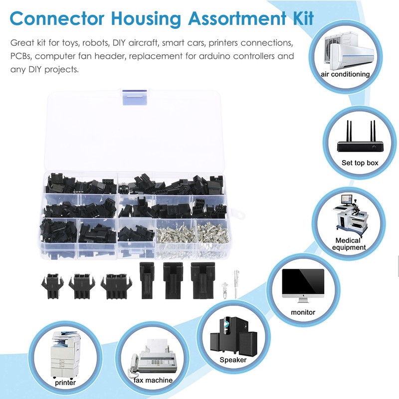 480Pcs JST 2.54mm Pitch 2-Pin 3-Pin 4-Pin Connector Housing Assortment