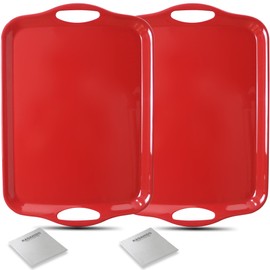 KAQAHIDO Large Melamine Serving Trays for Eating, 17.5’’ x 12’’ Serve Platter for Appetizer, Charcuterie, Food, Snack, Cupcakes, Dessert, BPA-Free, Dishwasher Safe Tray, Set of 2, Red