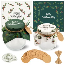 YANSYUN 40 Jam Doilies Christmas Sets, Jam Doilies Christmas 15 x 15 cm + 20 m Jute Yarn + 40 Adjustment Rubbers + 40 Gift Tags, Christmas Decoration for Jam Jars Small