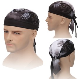 Sweat Wicking Beanie Skull Cap Adjustable Cycling Hat Wrap Dew Rag