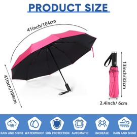 Reginary 6 Pcs Windproof Travel Umbrellas 10 Ribs Auto Open & Close Collapsible Folding Compact Umbrella for Rain Snow Sun (Vivid Colors)