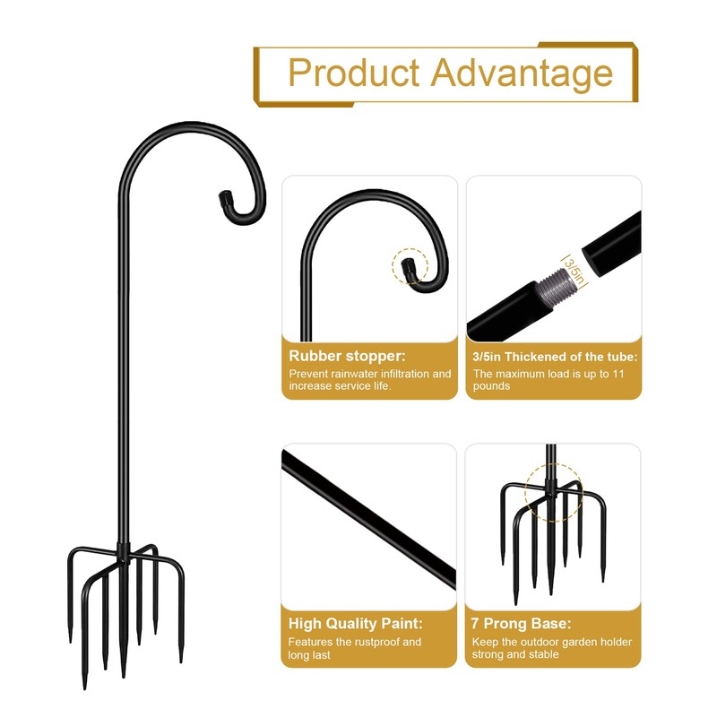 Derkniel Shepherd Hook 60 Inch Tall Heavy-Duty Metal Garden Hanging