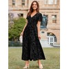 Simplee Women's Floral Velvet Maxi Dress V Neck Short Sleeve