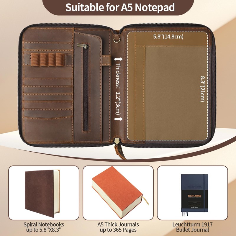 Ringsun A5 Leather Journal Notebook Cover 5 x 8 inch