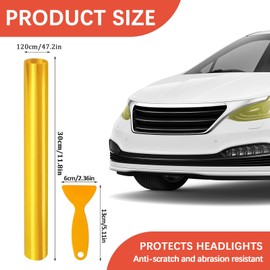 VBGURR Car Headlight Tint, Headlight Tint for Car Waterproof Headlight Tint Film for Rear Light Car Tint Film 30 X 120cm (Yellow)