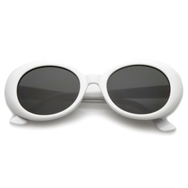 My Shades - White Oval Round Sunglasses Thick Bold Retro Clout Goggles (White, Smoke), Large