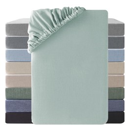 SOULFUL Fitted Sheet 160 x 200 cm, 100% Washed Cotton Flat Sheet up to 25 cm Mattress Height, Breathable with Linen-Like Handle, Oeko-Tex Certified Light Green