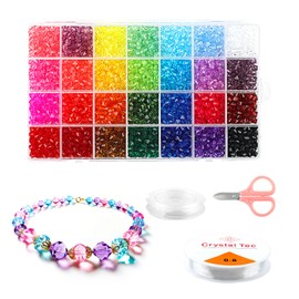 Crystal Beads,2800Pcs 6mm Faceted Bicone Beads,28 Colors Rainbow Spacer Beads,Acrylic Crystal Beads with Container Box for Jewelery Making Bracelets Necklaces Craft