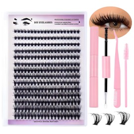 DIY Lash Extension Kit 280Pcs Lash Clusters Kit Eyelash Extension Kit with Lash Bond and Seal Applicator Individual Lashes Kit Eyelash Brush Various Styles Easy to Apply at Home