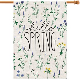 Hello Spring Tulip Lavender House Flag 28x40 Inch Double Sided Burlap, Seasonal Flower Yard Outdoor Decoration DF243-28