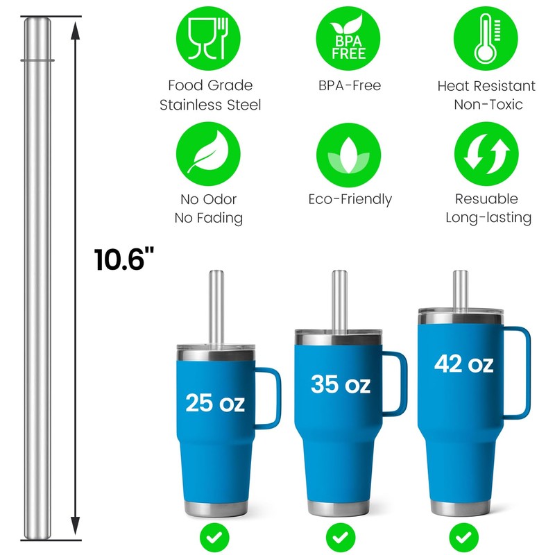 MIMORE Straws for YETI - 6 PCS 10.6" Metal Straws