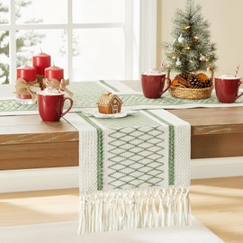 Hibate Sage Green Boho Table Runner for Home Decor Macrame Farmhouse Rustic Table Decoration for Living Room Bridal Shower Wedding Dinner Party Christmas New Year's (12" x 72")