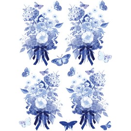 Blue Bouquet Flower and Butterflies Wall Decals