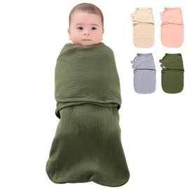 NARUTOO Baby Swaddle Wrap, Organic Cotton Swaddle Blanket, Adjustable Velcro, Green, S Size (0-3 Months)