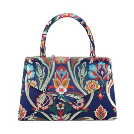 Purple Possum® Grab Bag Top Handle Ladies Handbag Embroidered Flowers Floral Pattern Clutch Bag Shoulder Bag Blue Red Yellow Green (Navy blue)