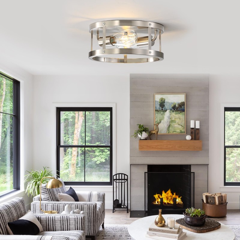 DOXVIEZE 2-Pack Close to Ceiling Lights, Modern Brushed Nickle Semi
