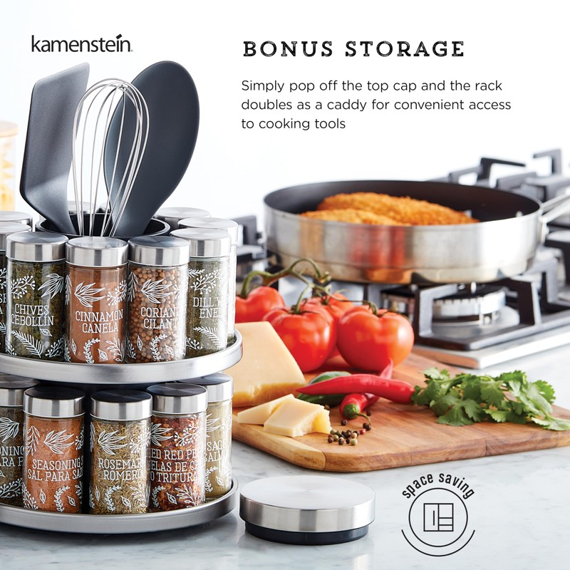 Kamenstein 20 Jar Revolving Spice Rack with Integrated Tool Caddy,