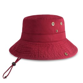 CHOK.LIDS Classic Cotton Wide Brim Bucket Hat with Adjustable String Trendy Unisex Sun Hat Lightweight Outdoor Travel Boonie (Burgundy)