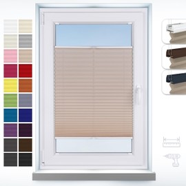 Shadoo Home® - Premium Pleated Blind with Drilling to Measure, 23 Colours, Width 30-129 cm, Height 50-230 cm, Opaque and Translucent Pleated Blind for Balcony Doors and Windows, Adapted Size Every 1