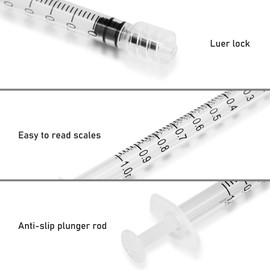 1ml Disposable Luer Lock Syringes with 25G 1 Inch Needle Individual Package - Pack of 20