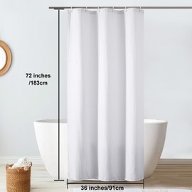 OVZME Stall Fabric Shower Curtain Set - 36x72, Waffle Weave 230GSM Heavy Duty Small White Shower Curtains for Narrow Stall Size, Machine Washable Bath Curtain with 12 Plastic Hooks, 36x72 Inch