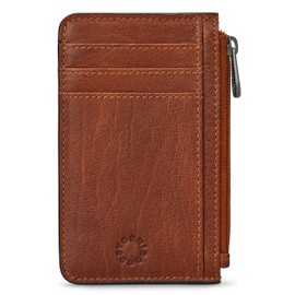Yoshi Slim Wallet for Men and Women, RFID Blocking Minimalist Credit Card Holder with Zip Section, Genuine Leather (Brown)