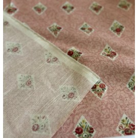 Pink Peach Floral with Diamond Bouquets Cotton Woven Fabric By The Yard