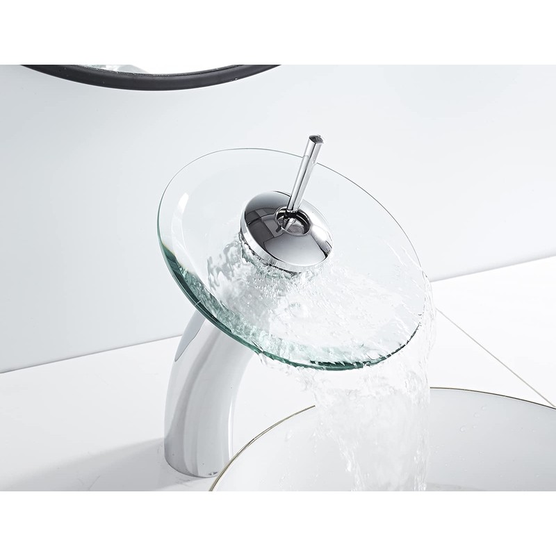 Bathroom Vessel Faucet Chrome Waterfall Glass Spout Single Handle One