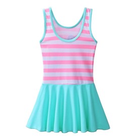 BAOHULU Toddler Girls Swimsuit One Piece Cute Floral Dress Swimwear 3-8 Years S283_PinkStripes_104/110 Pink Stripes