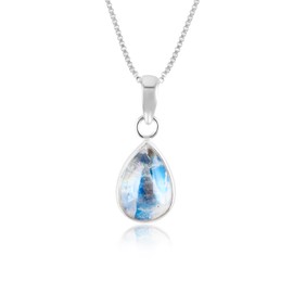 InfinityGemsArt Natural Moonstone Gemstone Plain Pear Crystals Dainty Bezel Pendant Necklace Jewelry, Birthstone, Chakra - Energy Healing Stones, Silver Plated Chain 18 inch