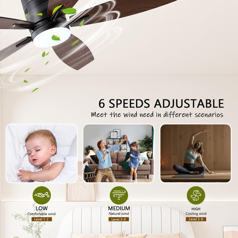 Ayaoty Ceiling Fans with Lights, 52" Low Profile Indoor Ceiling