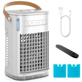 Mini Portable Air Conditioners w/Remote, USB Charging Powered, 1200ML Water Tank, 2 Ice Boxes & 2 Sprays, 7H Smart Timer, Evaporative Air Cooler With 3Speeds, Desktop Fan For HomeOutdoors