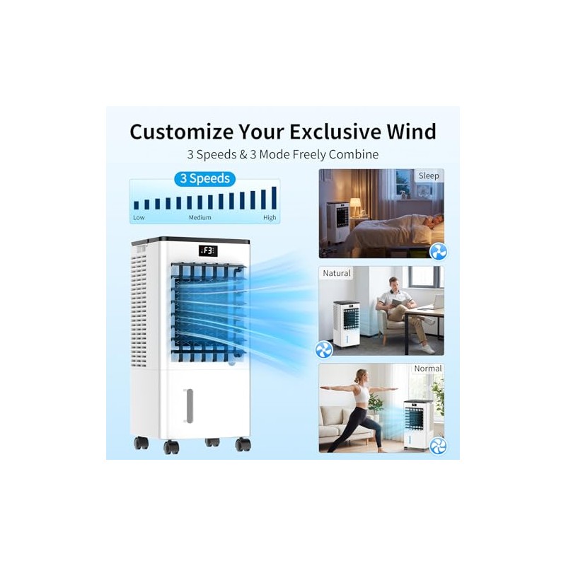 Mobile Air Conditioner, Air Cooler with 3 Modes (Normal/Natural/Sleep), 12H