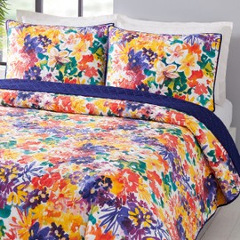 Makers Collective Garden in Bloom by CreativeIngrid Quilt and 1 Pillow Sham, Lightweight All Seasons Bedding, 2-Piece Quilt Coverlet Set, Twin, Purple