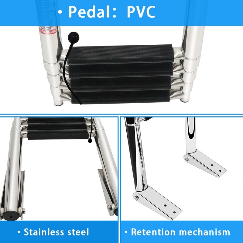 4 Step Telescoping Boat Ladder Folding Pontoon Dock Ladder, Stainless