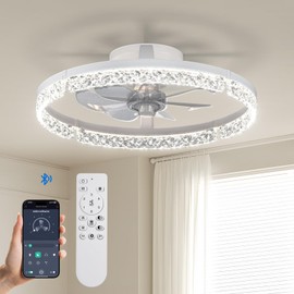 Passky 20” Low Profile Ceiling Fan with Lights and Remote, Dimmable LED Flush Mount Fandelier, 6 Speeds, 3000K–6000K, White Modern Ceiling Fan for Bedroom, Kitchen, Living Room