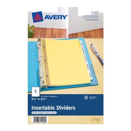 Avery Mini WorkSaver Insertable Tab Dividers, 5.5 x 8.5 inches, 5-Tab Set, 1 Set (11102),Buff