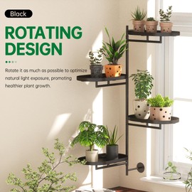 YFFSRJDJ Rotating Window Plant Shelves, Floating Shelves for Wall, 4-tier Metal Corner Black Plant Stand Holder Plant Shelf for Multiple Plants Indoors，Windows Sill Plant Shelf Wall Mounted