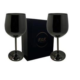 K&K Home Gunmetal Black Stainless Steel Unbreakable Wine Glasses - 18 oz - Set of 2 Colored, Stemmed Metal Wine Glasses Perfect for Outdoors, Weddings, and Parties