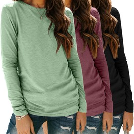 Zeagoo Long Sleeve Shirts for Women Trendy 3 Pack Fall Outfits Under Scrub Crewneck Tops Lightweight Basic Tee