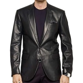 Lambskin Genuine Casual Wear Leather Blazer Sport Coat with Classic Button Closure for Men Black (as1, Alpha, xx_l, Regular, Regular, Black)