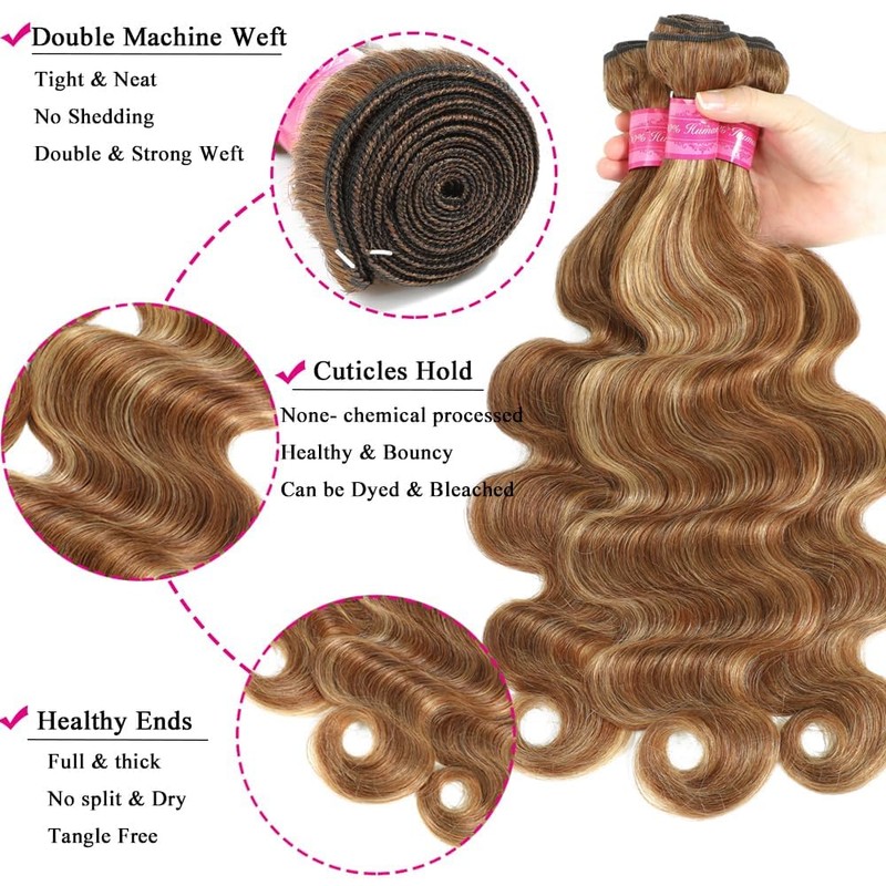 Highlight Brown Body Wave Bundles with 5x5 Closure 100% Unprocessed