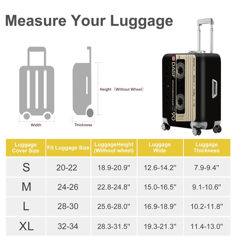ANNA QUEEN Retro Cassette Tape Luggage Cover, Vintage Music Design