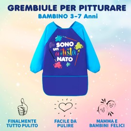 Painting Apron for Kids 3-7 Years Old Plastic Waterproof Painting Apron for Kids Girls 3 Pockets Long Sleeves for Painting in School Nursery Kitchen Home Design Artist Theme, Blue 2