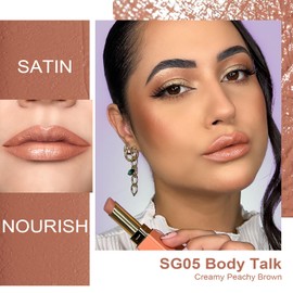 Oulac Peachy Brown Lipsticks for Women, Long Lasting Hydrating Lip, Full Coverage, Moisturizing, Satin Finish, Creamy Texture, Infused with Hyaluronic Acid, Vegan, Gluten Free SG05 Body Talk