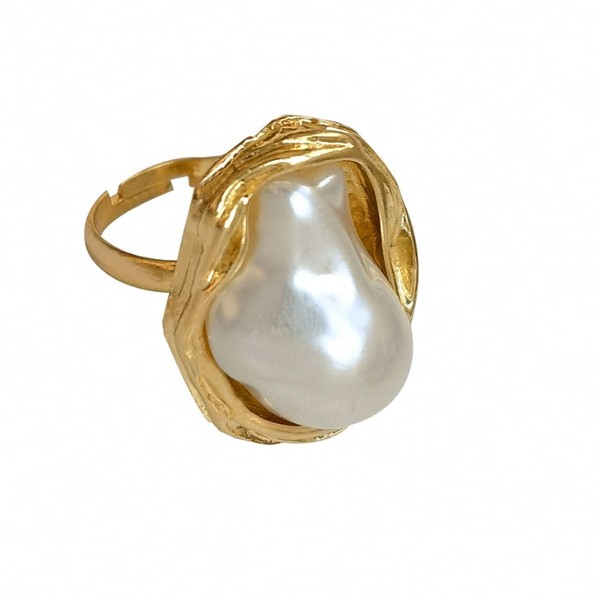 Jana Winkle Geometrical Irregular Baroque Pearl Ring Women Open Resizable