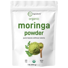 Organic Moringa Oleifera Leaf Powder, 1 Pound | Rich in Antioxidants & Immune Vitamins | Pure Leaves Without Stems | Great Superfoods for Tea or Drink | India Grown, Vegan