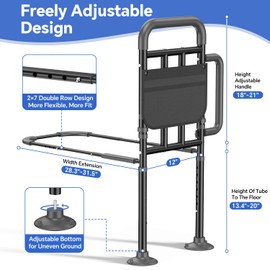 Bed Rails for Elderly Adults Safety with Non-Slip Handle，Adjustable Bed Assist Rail, ASTM Approved, 400 lb Capacity, Fixing Strap & Storage Pocket, Fits Twin/Full/Queen/King